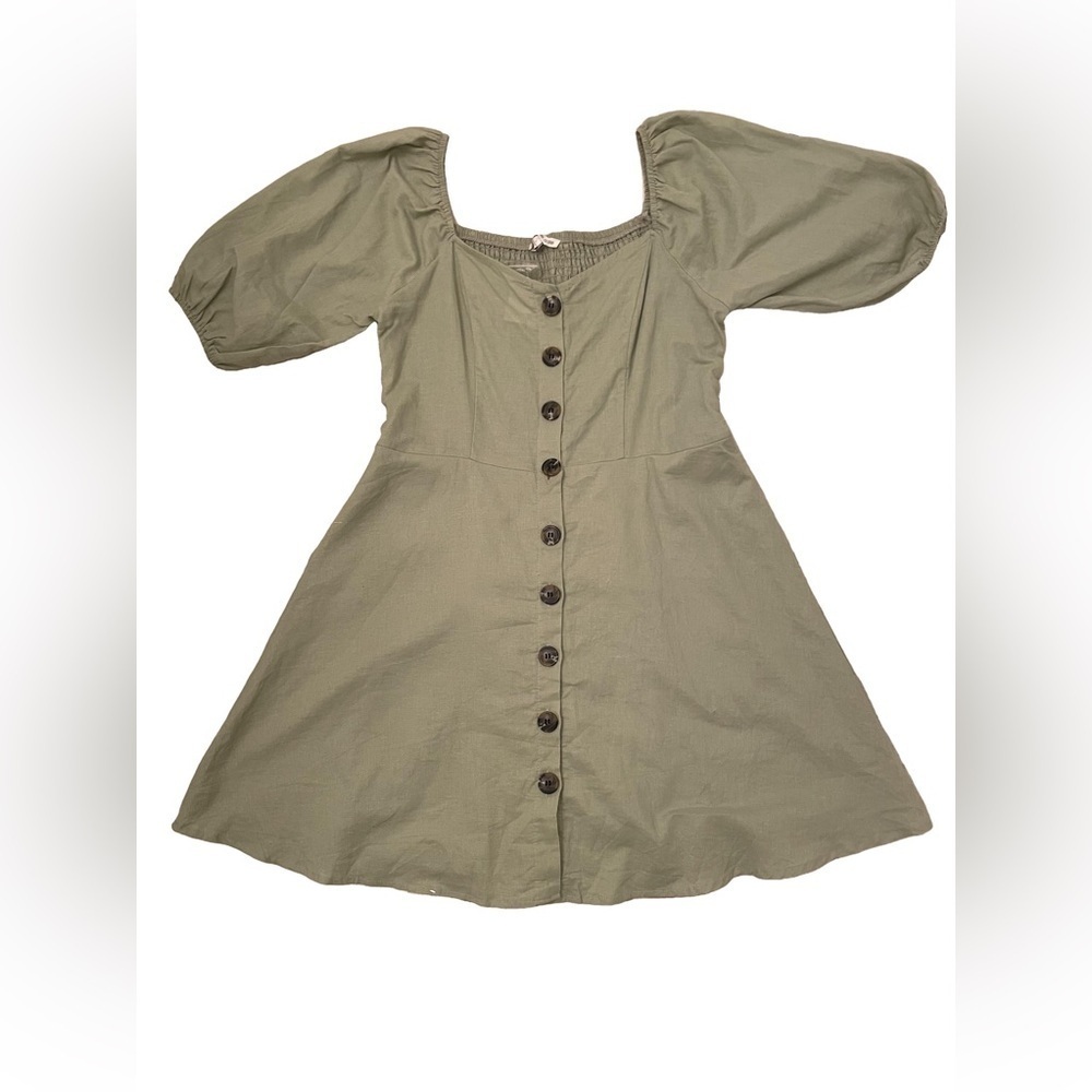 Charlotte Ruse Summer Sundress Linen Puff-Sleeve Mini Green Dress NWT Size L